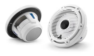 6.5" JL Audio Marine Coaxial Speakers, Gloss White Trim Ring, Gloss White Classic Grille - M6-650X-C-GwGw