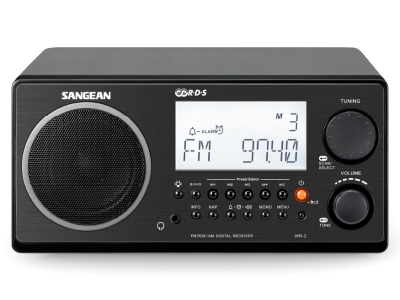 Sangean AM / FM-RBDS Wooden Cabinet Digital Tuning Radio in Gloss Black - 14-WR2BK